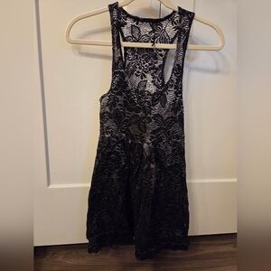 Elegant Silver & Black Floral Lace Tank Blouse